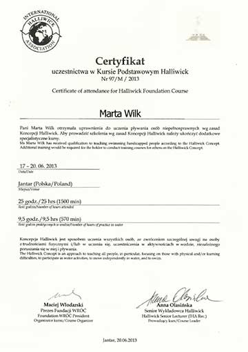 Certyfikat psycholog Marty Wilk